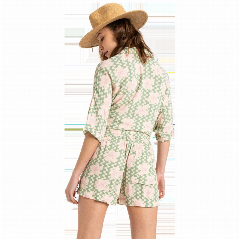 Lekeitio Break High Printed Shorts in Basil Party Waves