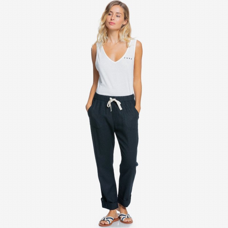 On The Seashore - Linen Cargo Trousers for Women - Black - Roxy