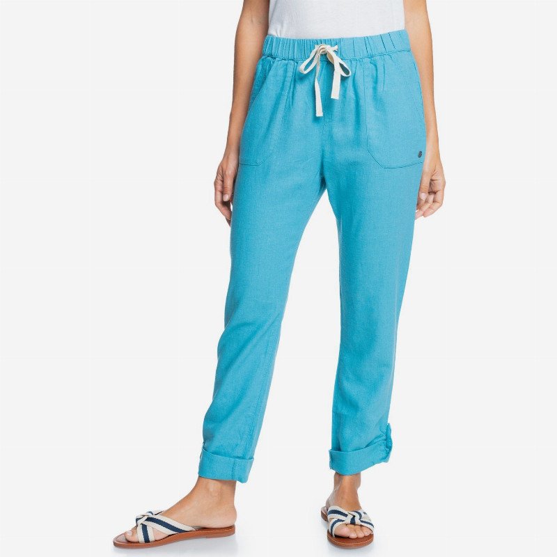 On The Seashore - Linen Cargo Trousers for Women - Blue - Roxy