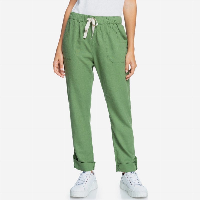 On The Seashore - Linen Cargo Trousers for Women - Green - Roxy