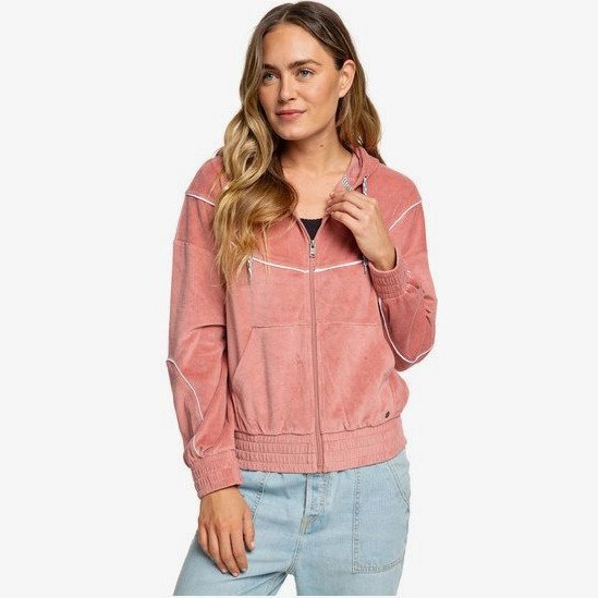 SMOULDERING FLAME - VELOUR ZIP-UP HOODIE FOR WOMEN PINK