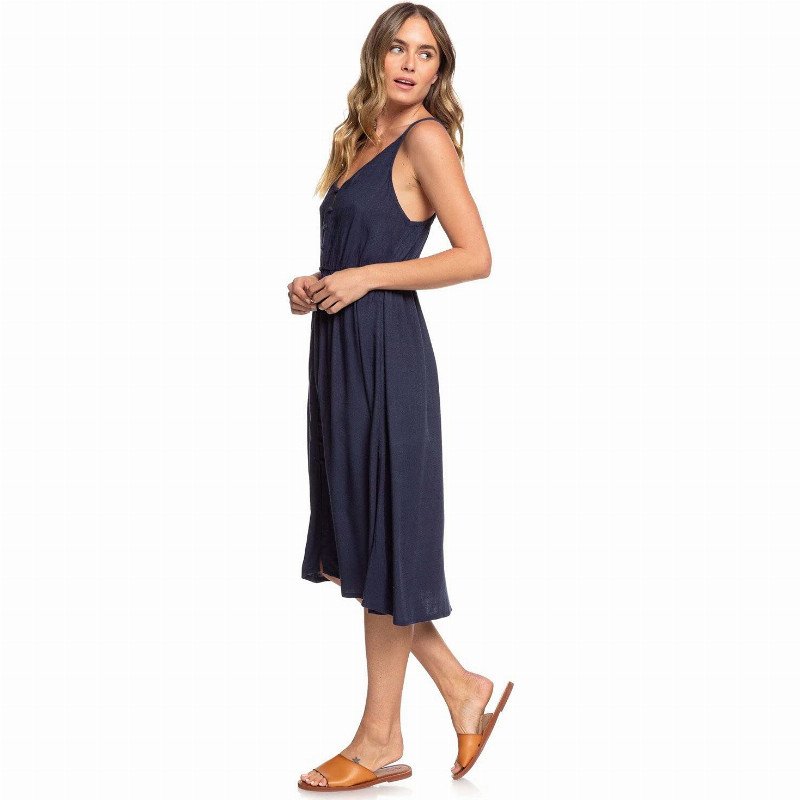 Sunset Beauty - Strappy Buttoned Midi Dress for Women