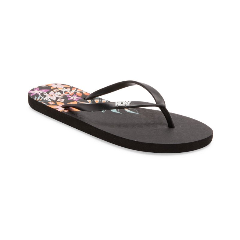 Roxy Viva Stamp II Flip Flops - Black & Floral - UK 6 (EU 39)