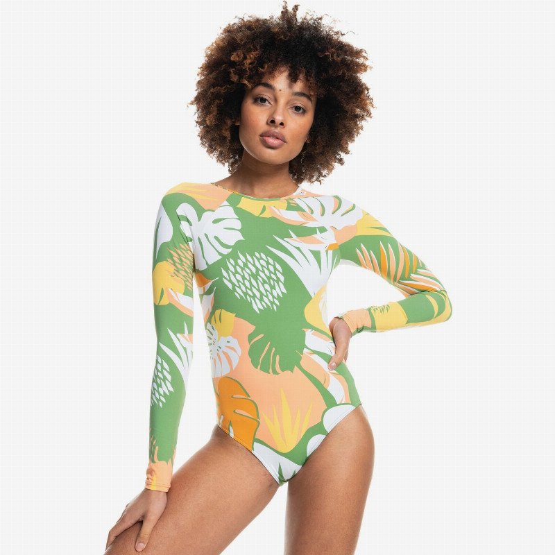 Wild Flowers - Long Sleeve UPF 50 One-Piece Swimsuit for Women - Green - Roxy