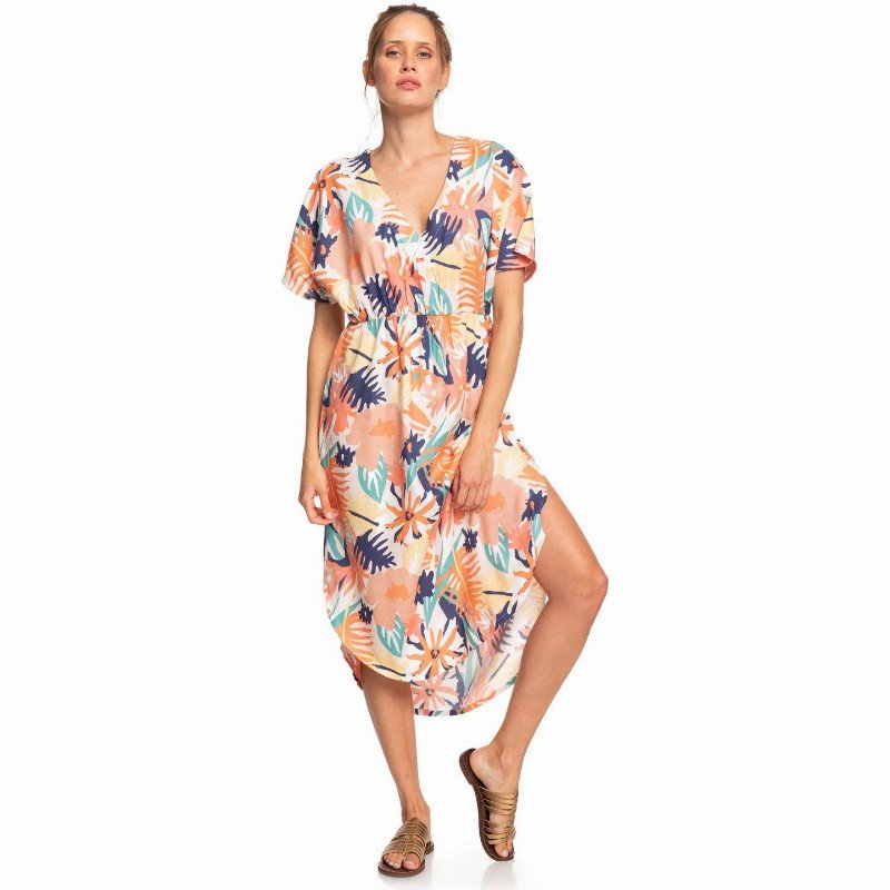 Women Flamingo Shades Short Sleeve Midi Dress