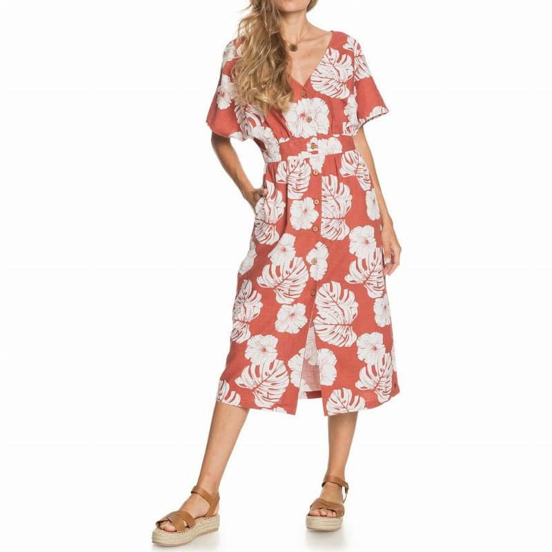 Women's Sunny Memories-Midi Length Short Sleeve Dress Casual