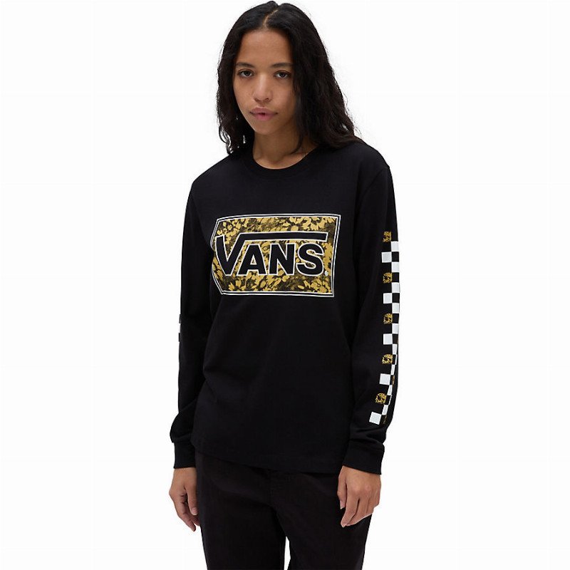 ABSTRACT FLOWER LONG SLEEVE T-SHIRT (BLACK) WOMEN BLACK