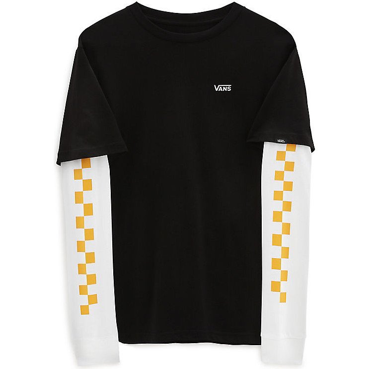 VANS Boys Long Check Twofer T-shirt (8-14 Years) (black-saffron) Boys Black, Size XL