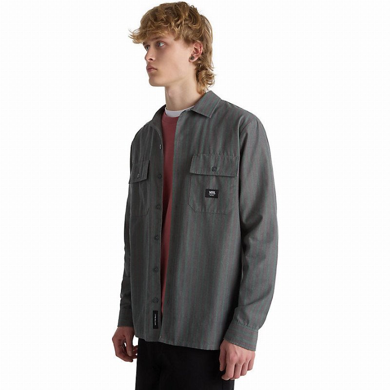 VANS Caldwell Long Sleeve Shirt (asphalt-bistro Green) Men Grey, Size XXL