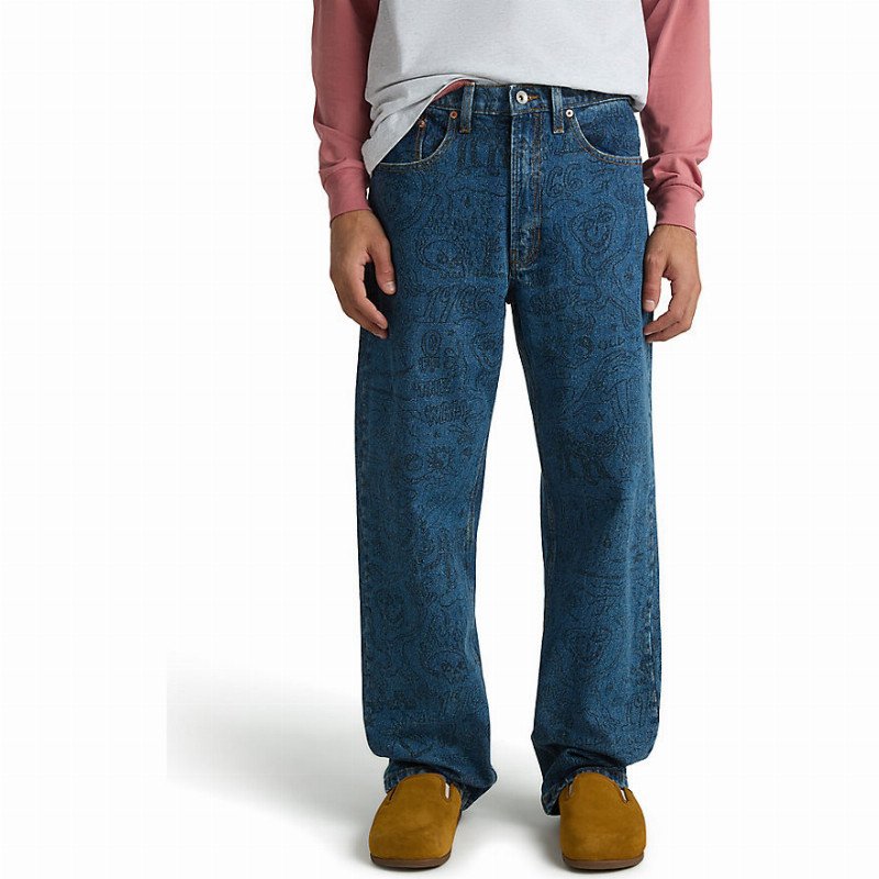 VANS Check-5 Printed Loose Denim Trousers (vintage Indigo) Men Blue, Size 38