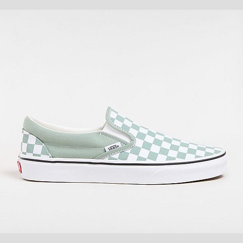 VANS Classic Slip-on Checkerboard Shoes (color Theory Checkerboard Iceberg Green) Unisex White, Size 12