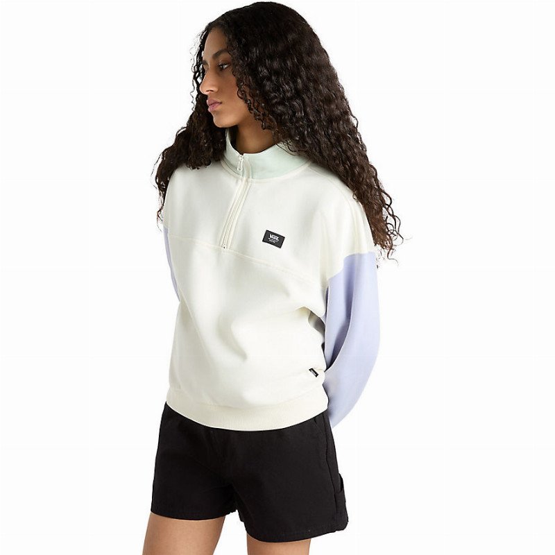 VANS Colorblock Half Zip Mock Neck Sweatshirt (marshmallow-cosmic Sky) Women Multicolour, Size XXS