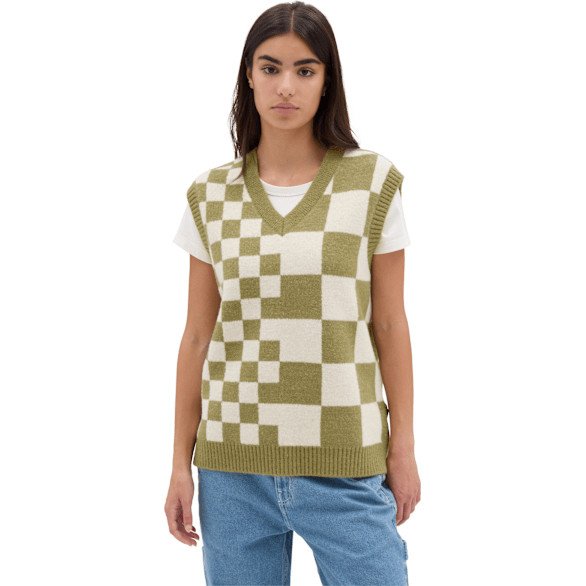 Vans - Courtyard Checker Sweater Vest, Woman, Green, Size: XXL