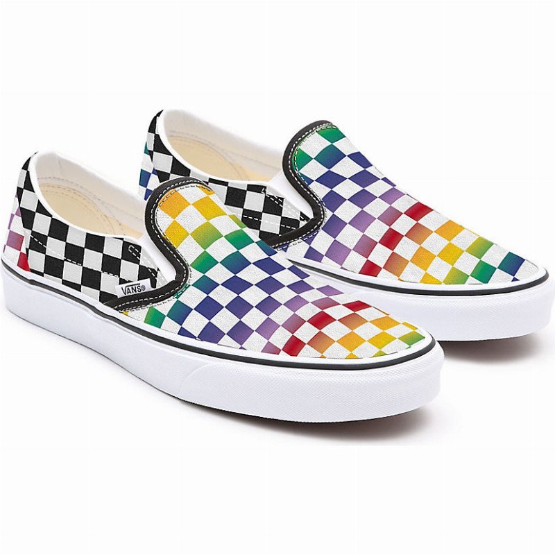 checkerboard slip on rainbow vans