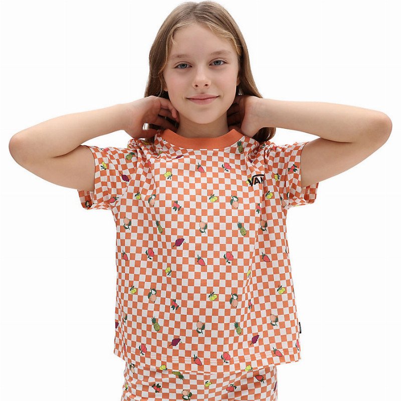 GIRLS FRUIT CHECKER BOXY T-SHIRT (8-14 YEARS) (SUN BAKED) ORANGE