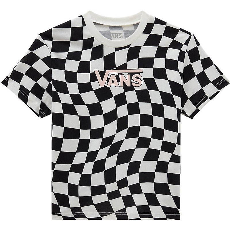 VANS Girls Warped 66 Check Crew T-shirt (8-14 Years) (black-marshmallow) Girls Black, Size XL