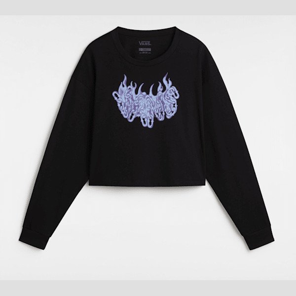 Vans - Hot Links Relaxed Long Sleeve Crop T-Shirt, Woman, Black, Size: L
