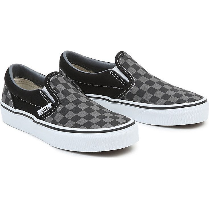 VANS Kids Checkerboard Classic Slip-on Shoes (4-8 Years) ((checkerboard) Blk/pewter) Kids Grey, Size 13