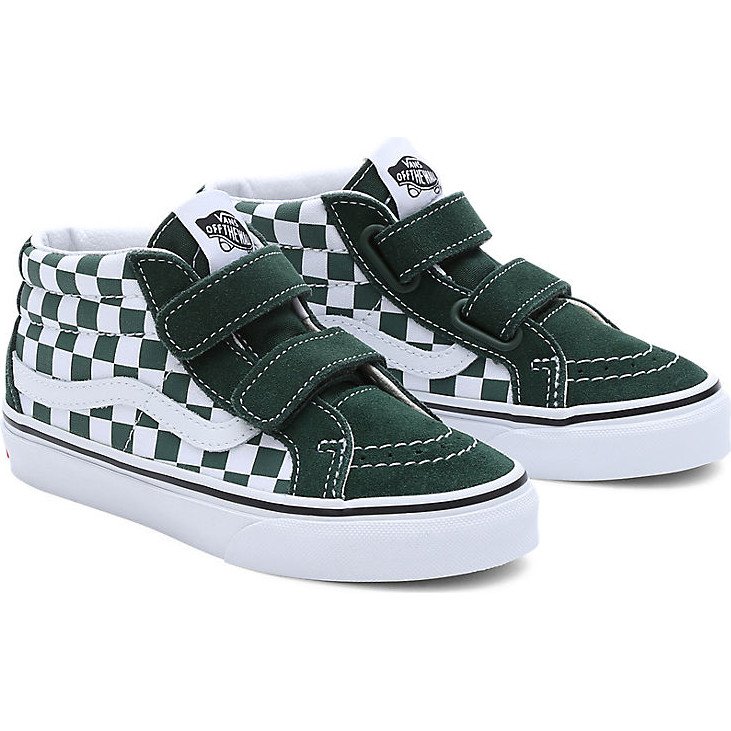 KIDS CHECKERBOARD SK8-MID REISSUE HOOK AND LOOP SHOES (4-8 YEARS) (MOUNTAIN VIEW) GREEN