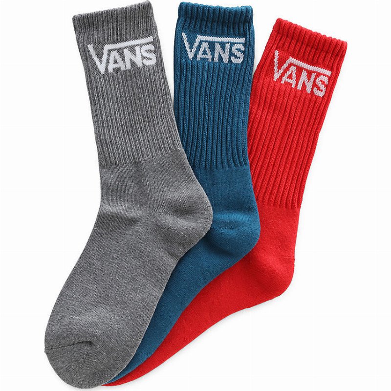 VANS Kids Classic Crew Socks (3 Pairs, 8-14 Years) (high Risk Red) Youth Red, One Size