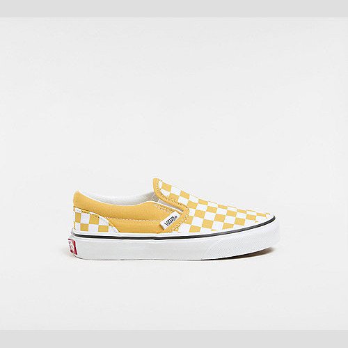 VANS Kids Classic Slip-on Checkerboard Shoes (4-8 Years) (color Theory Checkerboard Golden Glow) Kids Yellow, Size 13