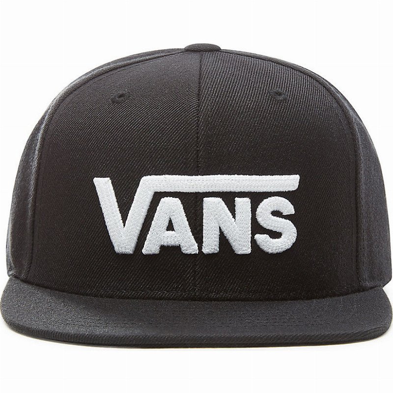 VANS Kids Drop V Snapback Hat (8-14+ Years) (black-white) Youth White, Size One size