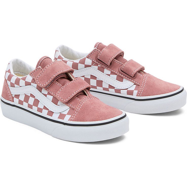 VANS Kids Old Skool V Checkerboard Shoes (4-8 Years) (color Theory Checkerboard Withered Rose) Kids Pink, Size 13