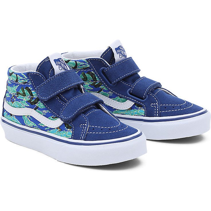 KIDS WILD CAMO SK8-MID REISSUE HOOK AND LOOP SHOES (4-8 YEARS) (BLUE/MULTI) BLUE