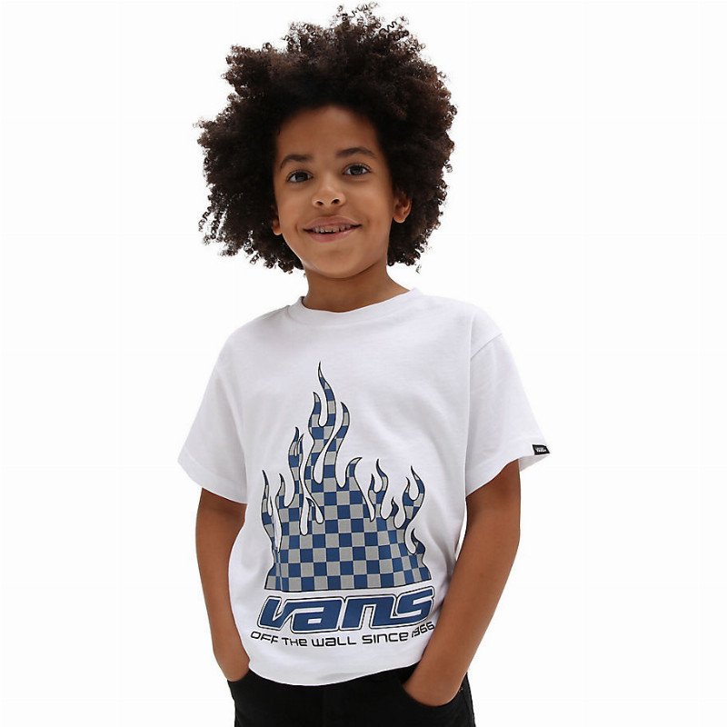 LITTLE KIDS REFLECTIVE CHECKERBOARD FLAME T-SHIRT (2-8 YEARS) (WHITE) WHITE