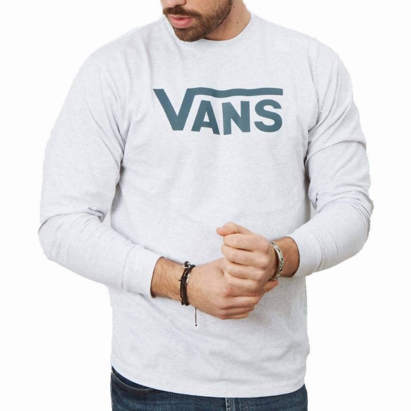 Men's Vans Classic Ls Long Sleeve T-Shirt, Grey (Athletic Heather/Poseidon), Large