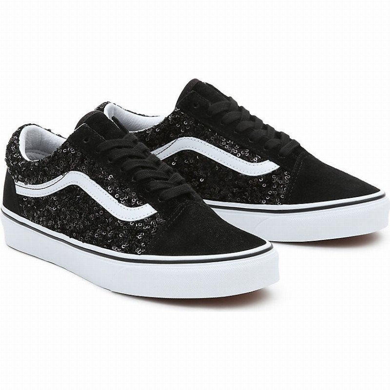 OLD SKOOL SHOES (BOUCLE SEQUINS BLACK/TRUE WHITE) MEN,WOMEN BLACK