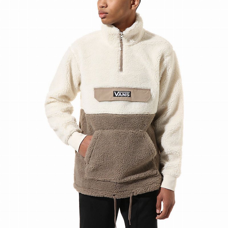 Vans REDMOND QZIP SHERPA SWEATER DESERT TAUPE ANTIQUE WHITE MEN BROWN