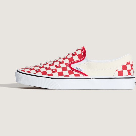 Vans - Slip-On Checkerboard Rhinestone Shoes, Man, Red, Size: 4