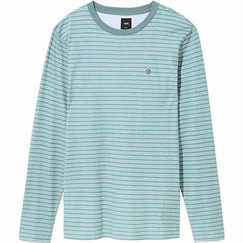 STRIPED LONG SLEEVE T-SHIRT (OIL BLUE-WHITE) MEN WHITE