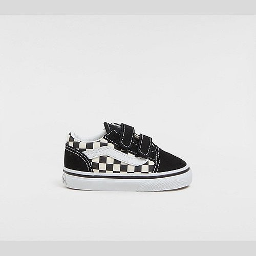 VANS Toddler Primary Check Old Skool Hook And Loop Shoes (1-4 Years) ((primary Check) Blk/white) Toddler , Size 9.5