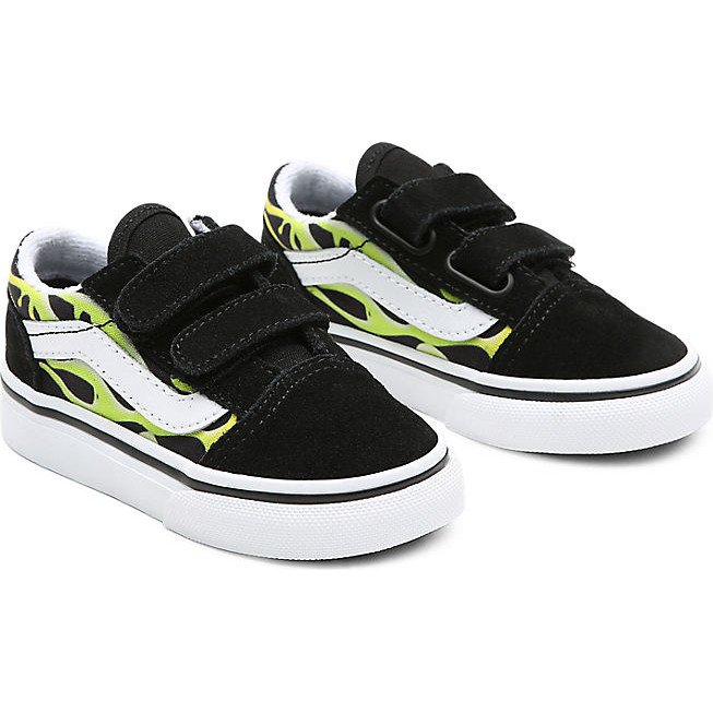 VANS Toddler Slime Flame Old Skool V Shoes (1-4 Years) ((slime Flame) Black/true White) Toddler Black, Size 9.5