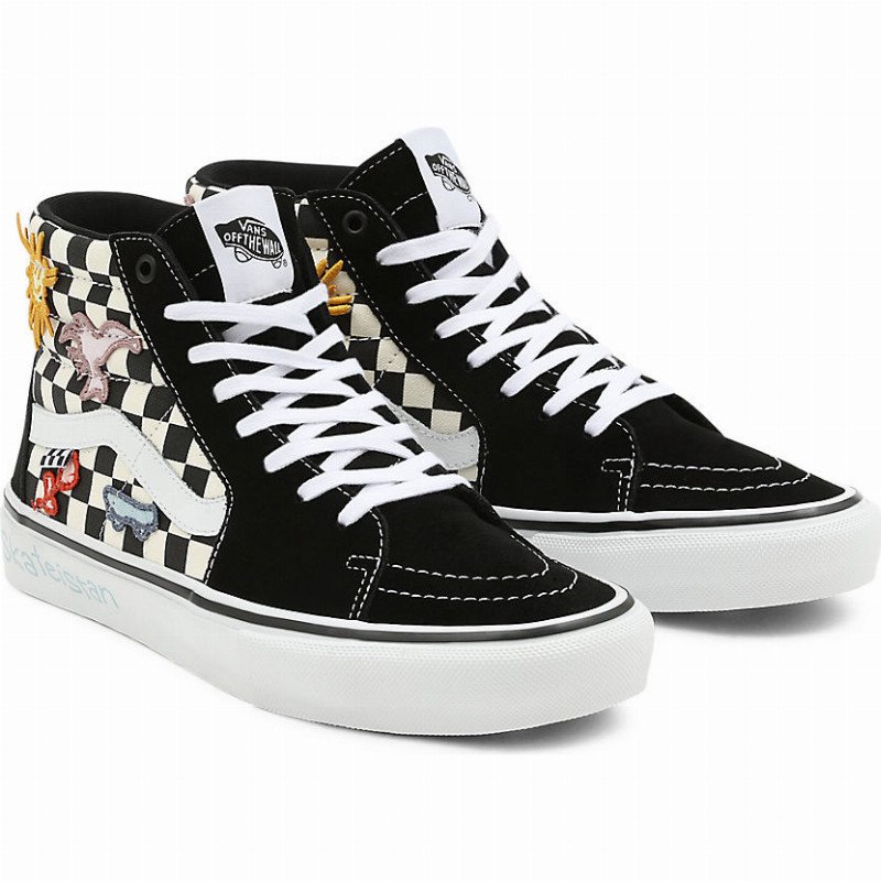 X SKATEISTAN SKATE SK8-HI SHOES ((SKATEISTAN) CHECKERBOARD) MEN,WOMEN WHITE