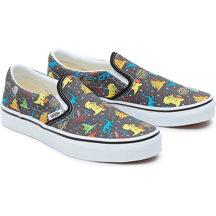 YOUTH DINO CLASSIC SLIP-ON SHOES (8-14 YEARS) (ASPHALT/WHITE) WHITE